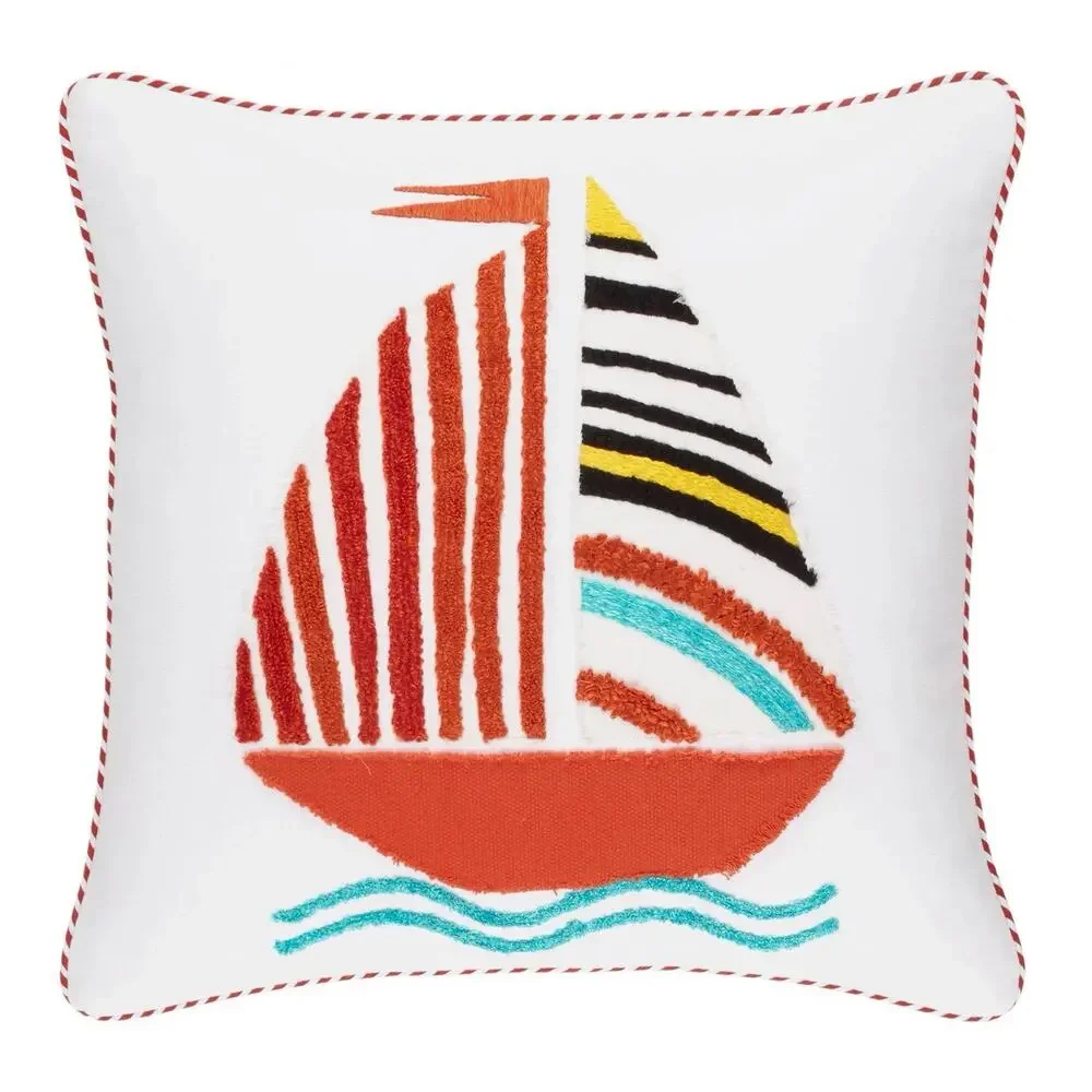 Annie Selke Smooth Sailing Applique Decorative Pillow Cover in Red Orange Blue